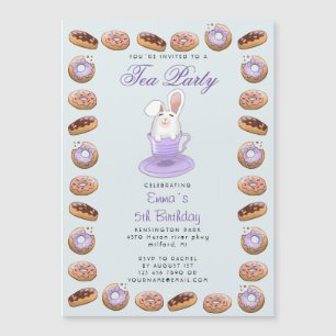 Carte Magnétique Tea party anniversaire de enfant avec lapin et bei