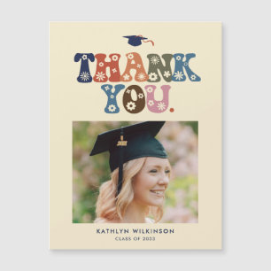 Carte Magnétique Tendance Retro Typographie Photo Graduation Merci