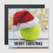 Carte Magnétique Tennis ball Noël vacances avec Santa Hat (Devant / Derrière)