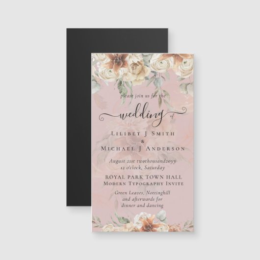 Carte Magnétique Terracotta Pampas Grass BOHO Mariage (Devant / Derrière)