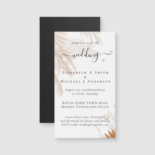 Carte Magnétique Terracotta Pampas Mariage Tropical Grass (Devant / Derrière)