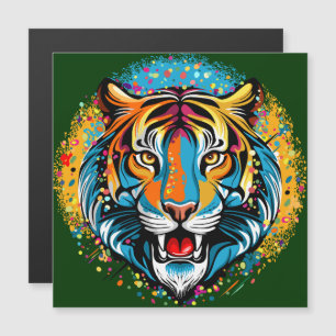 Carte Magnétique Tête de tigre couleurs arc-en-ciel peinture taches