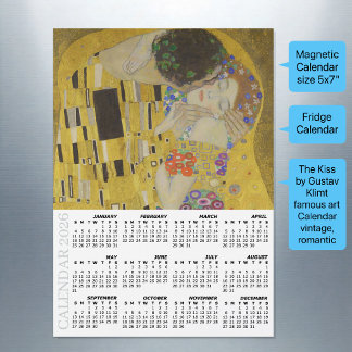 Carte Magnétique The Kiss Fridge Calendar 2026 / Gustav Klimt