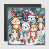 Carte Magnétique Thème de Noël Animaux mignons (Devant / Derrière)