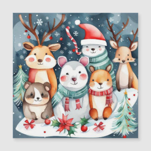 Carte Magnétique Thème de Noël Animaux mignons