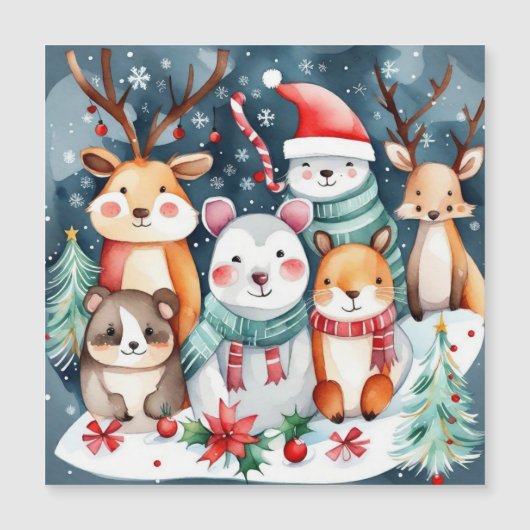 Carte Magnétique Thème de Noël Animaux mignons (Devant)