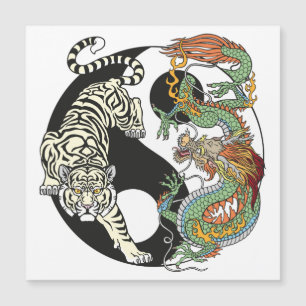 Carte Magnétique Tigre blanc contre dragon vert au Yin yang
