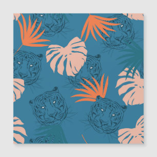 Carte Magnétique Tigres tropicaux Feuilles Bleu profond