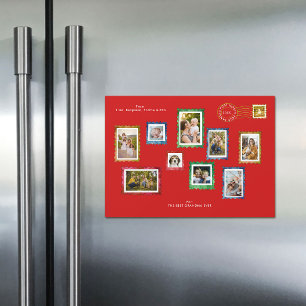 Carte Magnétique Timbres de Collage de Photos Rouge Noël Grand-mère