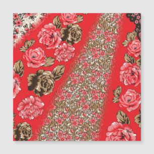 Carte Magnétique Tissu rouge éclatant avec floral complexe et