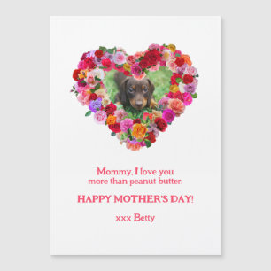 Carte Magnétique Ton propre chien Photo Fête des Mères Coeur Rose