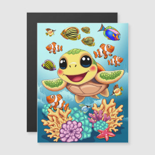 Carte Magnétique Tortue de mer Bébé heureux et mignonne personnage