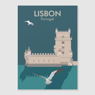 Carte Magnétique Tour de Belem de Lisbonne dans le style poster vin