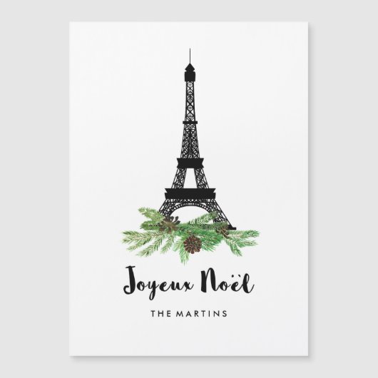 Carte Magnétique Tour Eiffel et pin Joyeux moderne Noel (Devant)