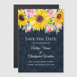 Carte Magnétique Tournesols Roses Roses Bleu Marine Mariage Sauvega