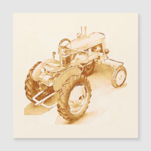 Carte Magnétique tracteur antique - aquarelle