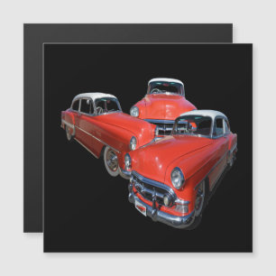 Carte Magnétique Trois Voitures Classiques Rouge Et Blanc Vintage,