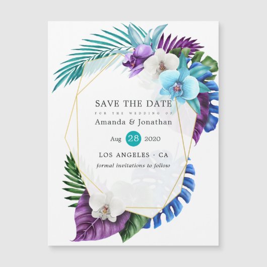 Carte Magnétique Tropical Orchids Beach Wedding Enregistrer la date (Devant)