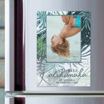 Carte magnétique tropicale Mele Kalikimaka<br><div class="desc">Ces cartes de fin de année magnétiques présentent le salut Mele Kalikimaka,  votre photo préférée et les noms sur un arrière - plan de fougères botaniques tropicales et de feuillage en bleu,  turquoise et vert. PLUS de designs dans notre collection.</div>