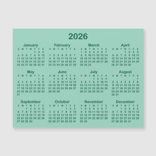 Carte Magnétique Turquoise léger et Hunter Green 2026 Calendrier ma
