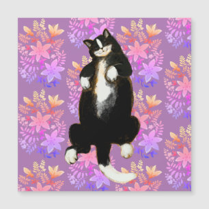 Carte Magnétique Tuxedo chat Dormir sur le lit à fleurs