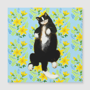 Carte Magnétique Tuxedo chat Dormir sur le lit à fleurs