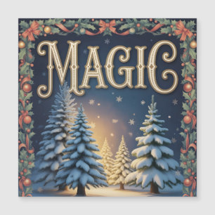 Carte Magnétique Typographie de la magie de Noël avec des pins enne