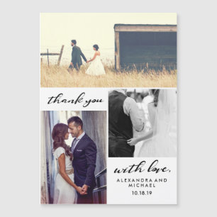 Carte Magnétique Typographie simple   Trois Mariage photo Merci