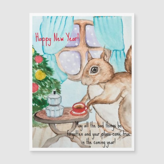 Carte Magnétique Un dessin cosy d'un mignon écureuil (Devant)