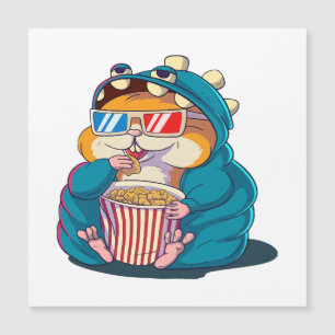 Carte Magnétique Un drôle de hamster aux lunettes mange du pop-corn