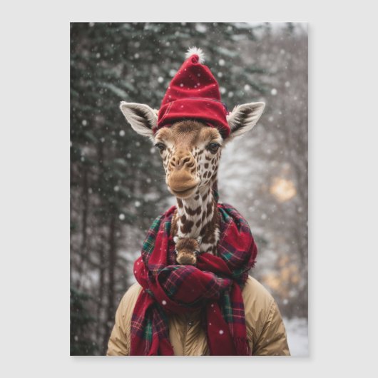 Carte Magnétique Une girafe de Noël (Devant)