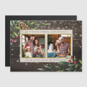 Carte Magnétique Vacances Sprigs Rustique Bois & Or Photo de Noël (Devant / Derrière)