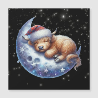 Carte Magnétique Vache Highland Santa Dormant sur la Lune