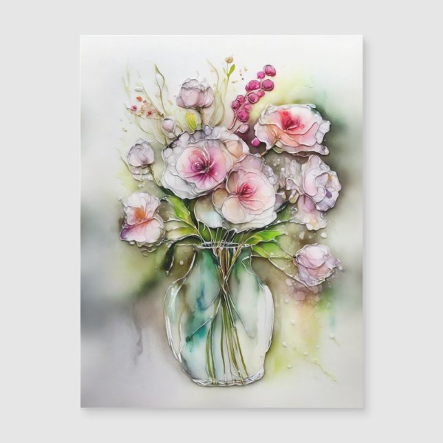 Carte Magnétique Vase en verre avec fleurs (Devant)