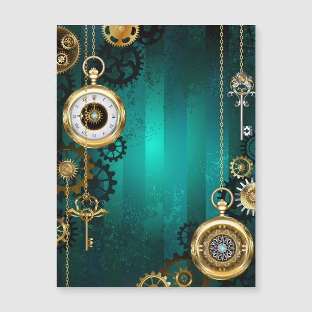 Carte Magnétique Veille bijoux Steampunk sur un Arrière - plan vert (Devant)