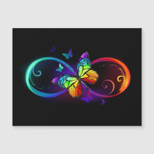 Carte Magnétique Vibrant infinity with rainbow butterfly on black