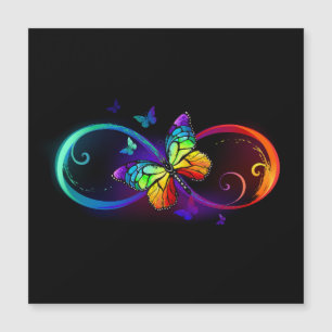 Carte Magnétique Vibrant infinity with rainbow butterfly on black