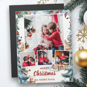 Carte Magnétique Village des neiges d'hiver Festif à quatre photos