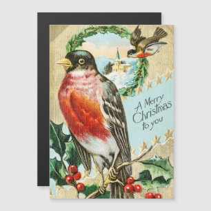 Carte Magnétique Vintage 1908 Robin Bird Joyeux Noël