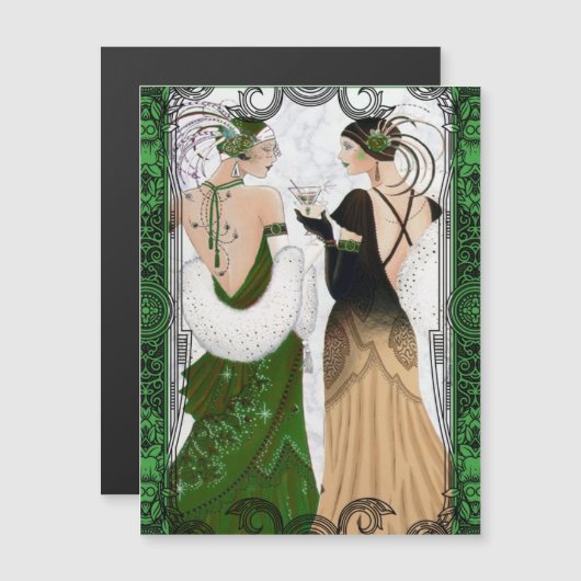 Carte Magnétique Vintage 1920 Noël Martini Flapper Dames (Devant / Derrière)