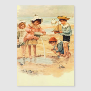 Carte Magnétique Vintage Antique Beach Boy Girl Enfants Art