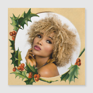 Carte Magnétique Vintage Christmas Wreath Holly Photo Frame