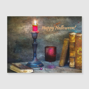 Carte Magnétique Vintage Halloween Red Candle & vieux livres
