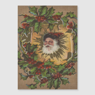Carte Magnétique Vintage Père Noël Antique Holly Christmas