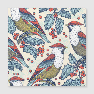 Carte Magnétique Vintage Waxwings Holly Motif de Noël