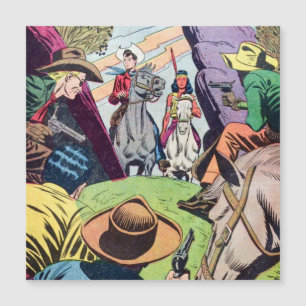 Carte Magnétique Vintage Western Cowboy Era Comic Book Scene