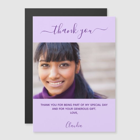 Carte Magnétique Violet lavande script photo merci aimant (Devant / Derrière)