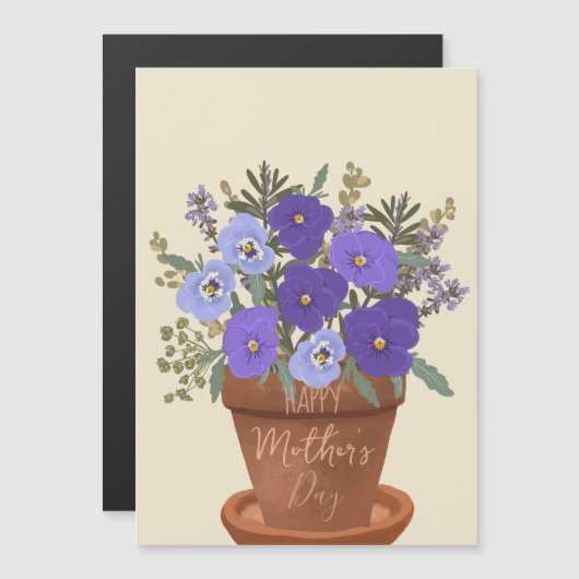 Carte Magnétique Violettes violettes dans un pot – Fleurs pour la f (Devant / Derrière)