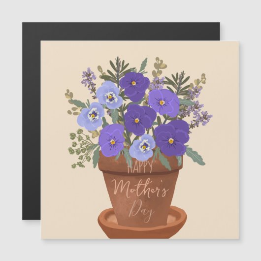 Carte Magnétique Violettes violettes dans un pot – Fleurs pour la f (Devant / Derrière)