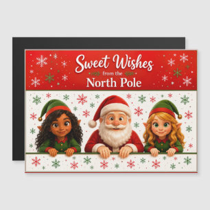 Carte Magnétique Visages de Père Noël & d'elfe Amusement au Pôle